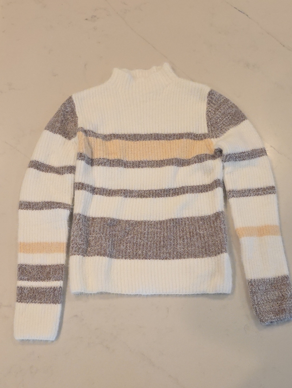 NWOT Women's Striped Rib Knit Sweater in Cream, Gray & Beige